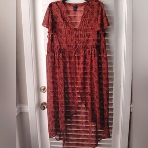 Torrid Red Floral High Low Button Top Front Duster EUC Boho Vibes EUV